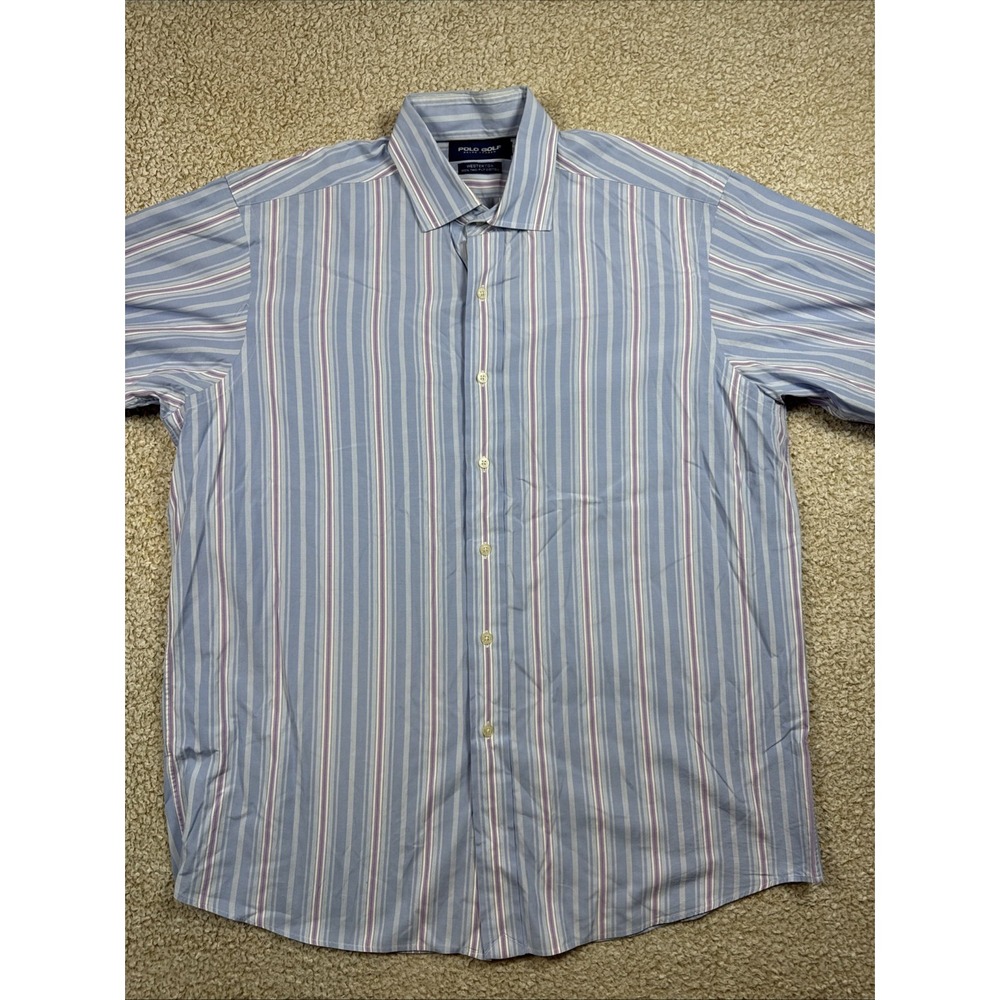 Polo Golf Ralph Lauren Westerton Button Up Men's XXL Blue Vert Stripe